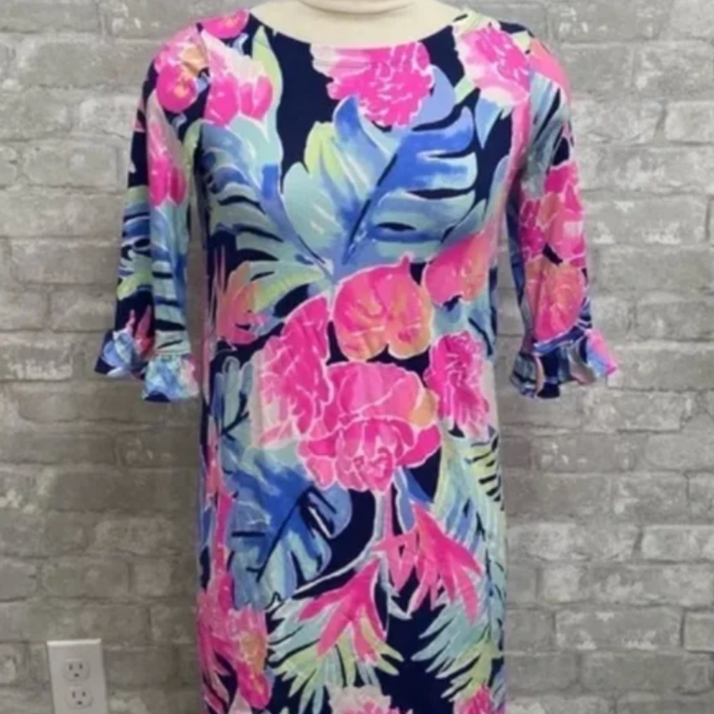 Lilly Pulitzer Sophie Ruffle High Tide Navy Tropicolada Dress